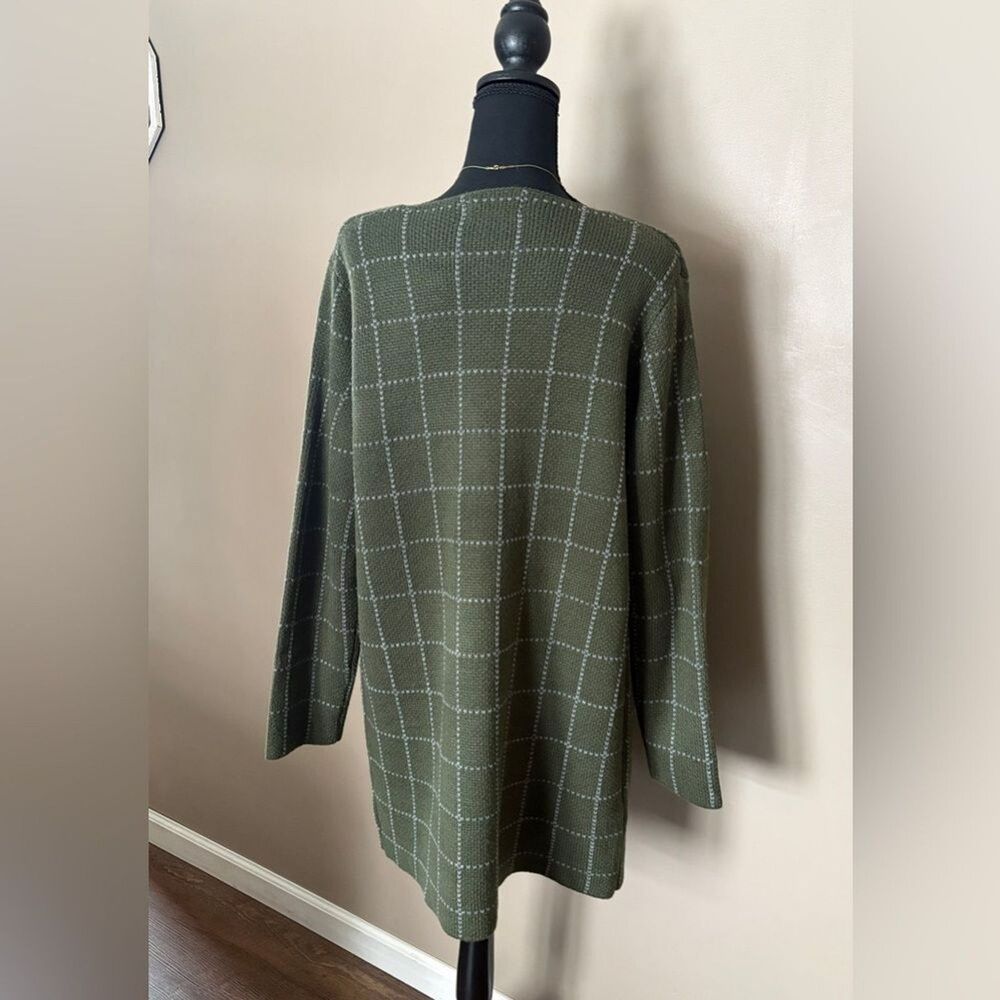 Anthropologie green window pane long line open cardigan sweater Oliver by Escio - Picture 4 of 15